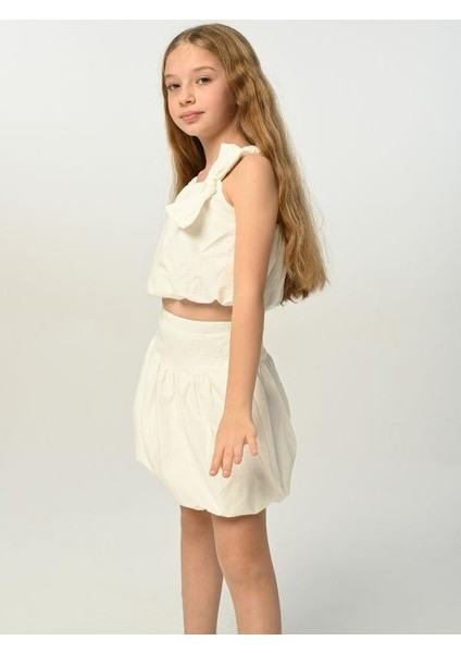 Kız Çocuk Askılı Bluz Etekli Kurdale Detaylı Takım modelleri