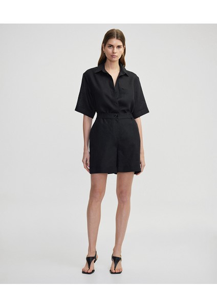 Elastik Bel Keten Şort IS1250013048001