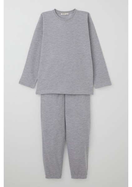 Erkek Çocuk Pijama Takımı Verev Çizgi Desenli 4-8 Yaş, Açık Gri