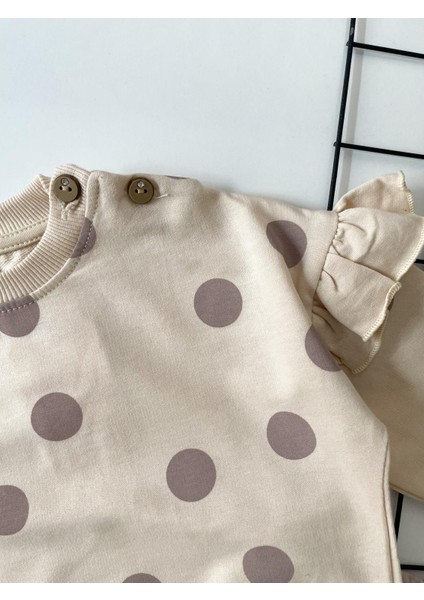 Minicixbebe Puantiyeli Bej Rengi Fırfırlı Kız Bebek 2'li Takım