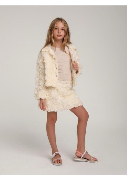 Kız Çocuk Kabartma Çiçek Tül Tasarım Etekli Takım