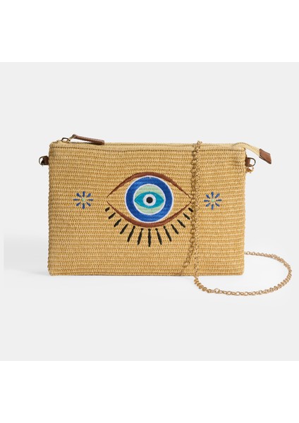 Kadın Taba Göz Nakışlı Hasır Clutch