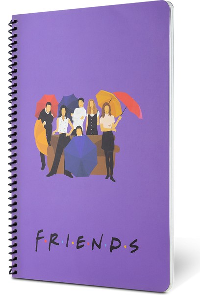 Friends Temalı Mor Spiralli Kareli Defter