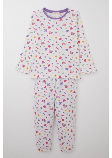 Kız Çocuk Pijama Takımı Baharın Renkleri 4-8 Yaş, Beyaz