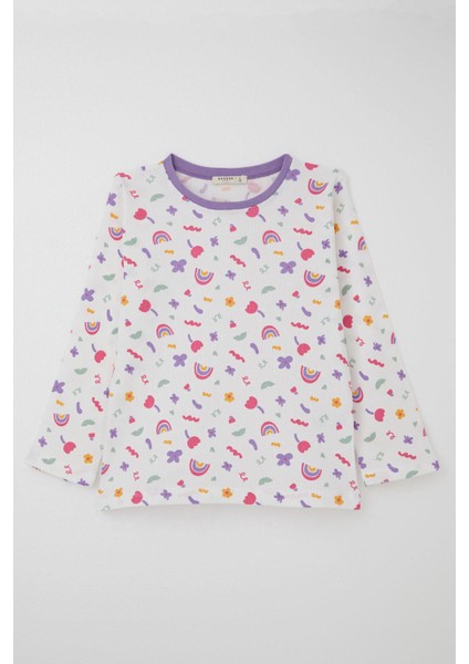 Kız Çocuk Pijama Takımı Baharın Renkleri 4-8 Yaş, Beyaz