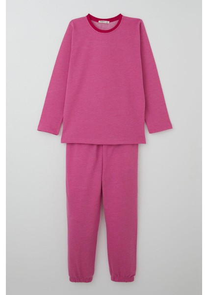 Kız Çocuk Pijama Takımı Verev Çizgi Desenli 9-12 Yaş, Pembe