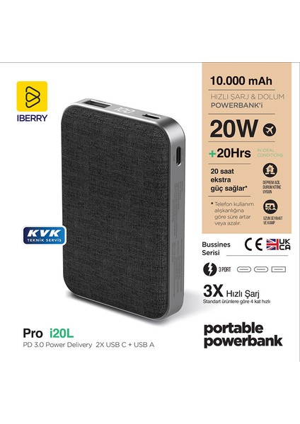 İ20L 10.000 Mah Pd 20W Taşınabilir Şarj Aleti Powerbank