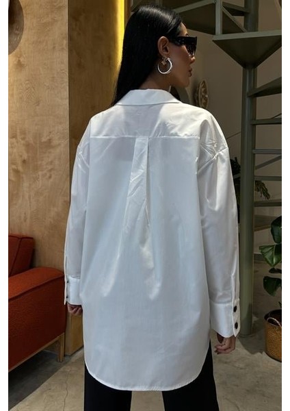 Kalp Nakışlı ve Düğme Detaylı Oversize Gömlek 3430