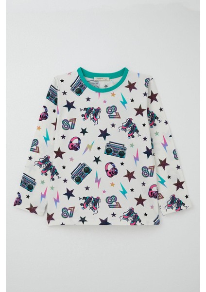 Kız Çocuk Pijama Takımı Müzik Temalı Yıldız Desenli 4-8 Yaş, Ekru fiyatları