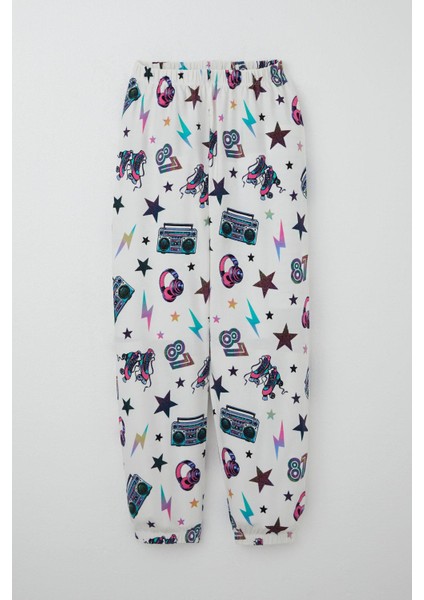Kız Çocuk Pijama Takımı Müzik Temalı Yıldız Desenli 4-8 Yaş, Ekru modelleri