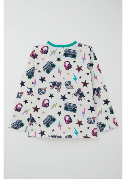 Kız Çocuk Pijama Takımı Müzik Temalı Yıldız Desenli 4-8 Yaş, Ekru fırsatları