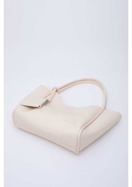 Krem SHK108 Çıtçıtlı Suni Deri Cüzdanlı Makyaj Çantalı Kadın El ve Omuz Çantası U:25 E:38 G:15 cm