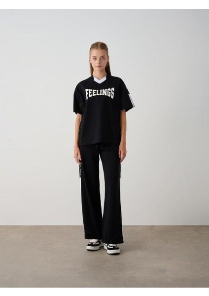 Kız Çocuk Feelings Baskılı Tshirt Pantolon Tasarım Takım