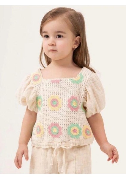 Kız Çocuk Motifli Müslin Pantolonlu Takım modelleri