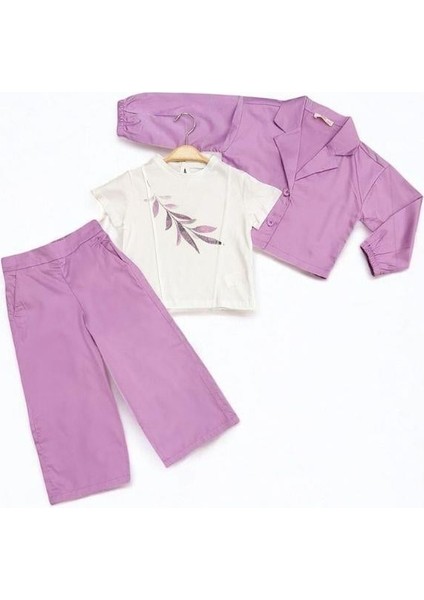 Kız Çocuk Pantolon Ceket T-Shirt Üçlü Takım