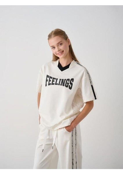 Kız Çocuk Feelings Baskılı Tshirt Pantolon Tasarım Takım