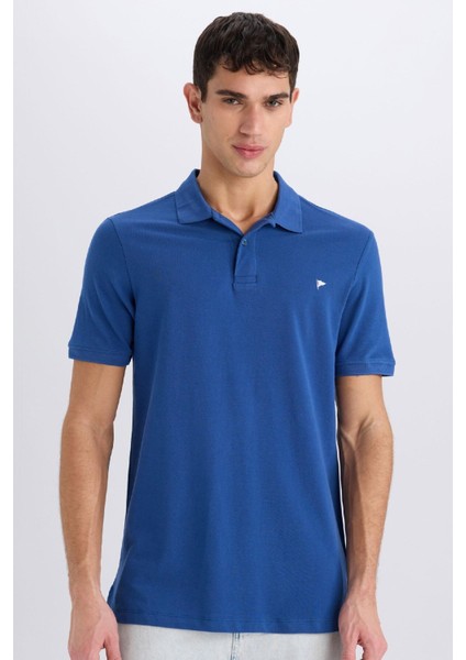 %100 Pamuk Slim Fit Dar Kesim Kısa Kollu Polo Tişört D7665AX25SP