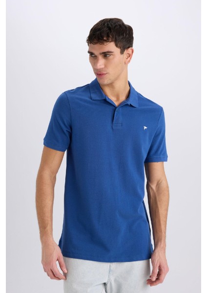 %100 Pamuk Slim Fit Dar Kesim Kısa Kollu Polo Tişört D7665AX25SP