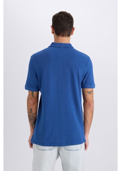 %100 Pamuk Slim Fit Dar Kesim Kısa Kollu Polo Tişört D7665AX25SP