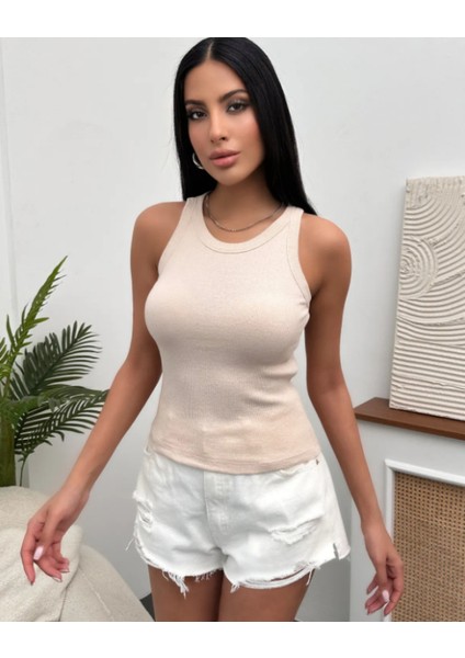 Kadın Esnek Uzun Crop Halter Yaka Fitilli Örme Bluz (Şerice Mağazamızda Farklı Renkler Mevcuttur)