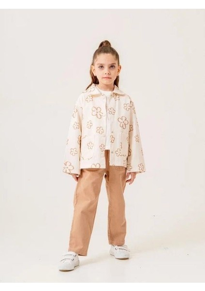 Kız Çocuk Çiçek Desenli Ceket Tshirt Pantolonlu Takım