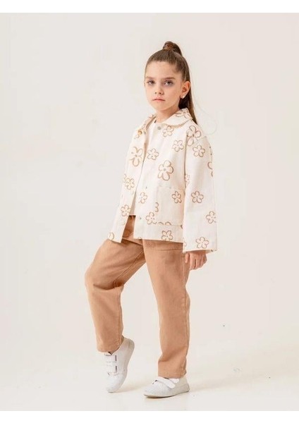 Kız Çocuk Çiçek Desenli Ceket Tshirt Pantolonlu Takım modelleri