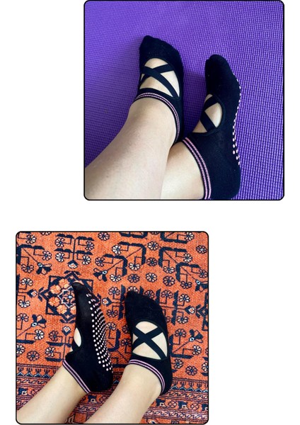 Kaydırmaz Pilates & Yoga Çorabı - Siyah, Pembe Kaydırmaz Taban - Sporda Ve Evde Kullanıma Uygun Spor Çorabı