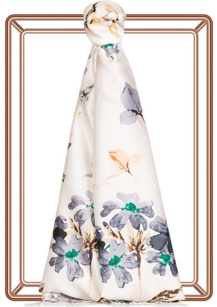 Yonce Bahçesi Desenli İpek Şal 6585-Krem