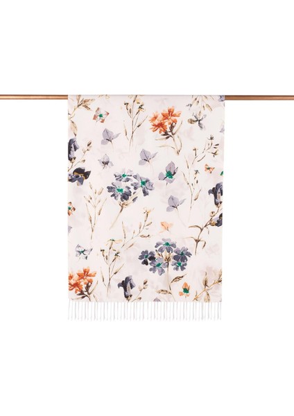 Yonce Bahçesi Desenli İpek Şal 6585-Krem fiyatları