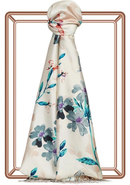 Yonce Bahçesi Desenli İpek Şal 6585-Vizon