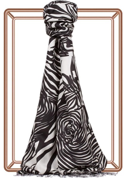 Ipekevi Zebra Desenli Ipek Şal 02671-SIYAH Beyaz