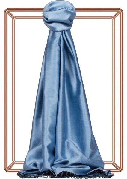 Ipekevi Çift Taraflı Düz Renk Ipek Şal 00927-GÖK Mavi