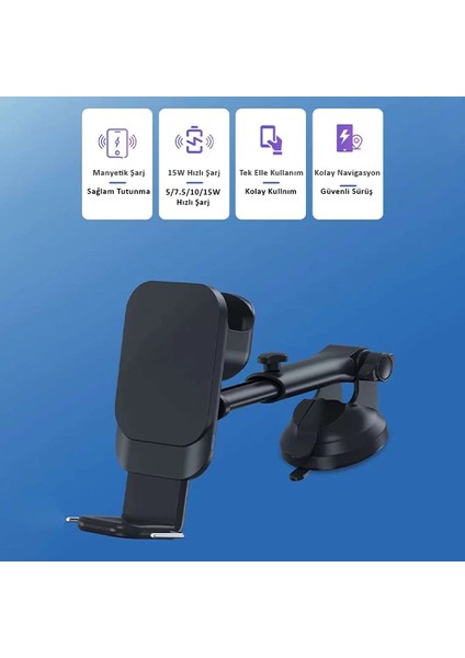 Wireless Şarjlı 3in1 Torpido Üstü ve Havalandırma Telefon, Kulaklık, Saat Tutucu (Siyah) indirimleri