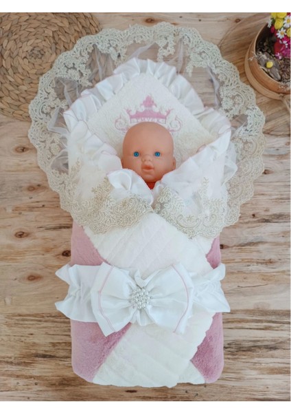Yenidoğan Wool Yün Kumaş Taç Nakışlı Güpür Duvaklı Fiyonk Prizma Taş Unisex Kundak Bebek Battaniyesi fiyatları