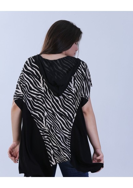 Zebra Desenli ve Yazı Detaylı Asimetrik Kesim Bluz Xl