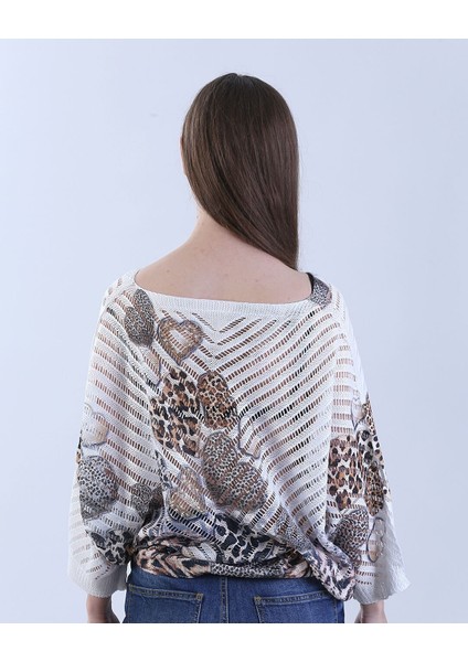 Desenli Merserize Bluz Leopar Desenli
