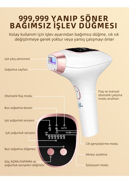 Ipl Buz Başlıklı Lazer Epilasyon 9 Modlu Epilasyon Cihazı Skin Collagen Azaltıcı Acısız