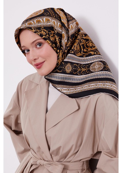 Gold Motif Desen Twill Ipek Eşarp