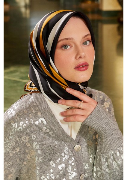 Hardal Yarım Daire Twill İpek Eşarp