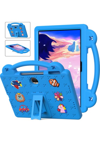 Honor Pad 9 Tablet Kılıfı Için Çizilmez Eva Sevimli Desenler Kickstand Kapağı ve Saplı-Gök Mavisi (Yurt Dışından)