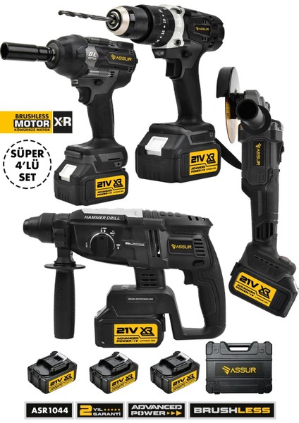 Profesyonel 21V Akülü Vidalama Kırıcı Delici Hilti Somun Sökme Sıkma Taşlama 4'lü Set