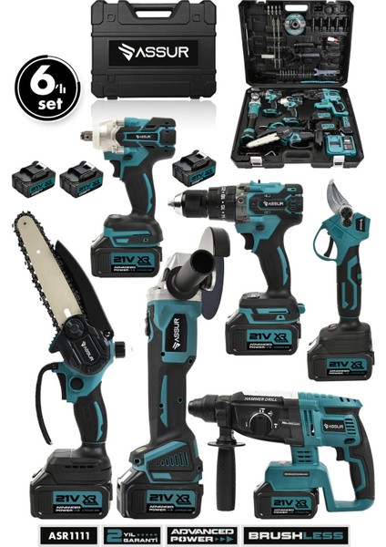 Profesyonel 21V Makas Taşlama Somun Sıkma Testere Hilti Matkap 6'lı Set