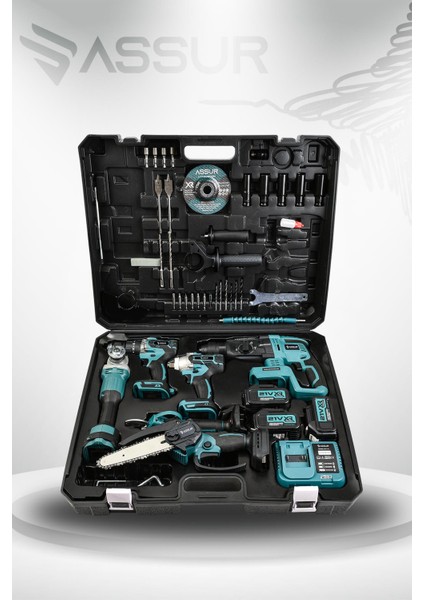 Profesyonel 21V Makas Taşlama Somun Sıkma Testere Hilti Matkap 6'lı Set