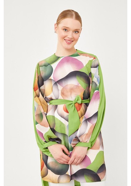 Yeşil Balon Desen Belden Bağlamalı Tunik fırsatları