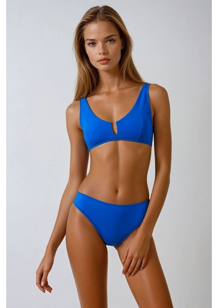 Verde Düz Renk Toparlayıcı Büstiyer Bikini Saks