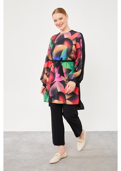 Siyah Balon Desen Belden Bağlamalı Tunik fiyatları