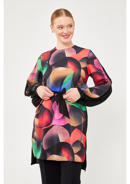 Siyah Balon Desen Belden Bağlamalı Tunik fırsatları