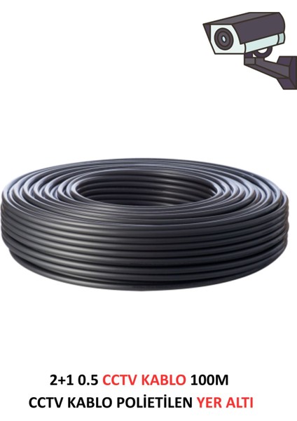 Yer Altı Cctv Kablo 2+1 0.5mm Polietilen Güvenlik Kamera Kablo 100M
