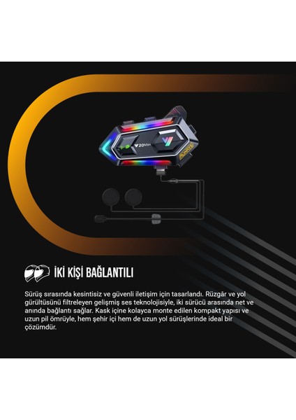 Y20 Max Telsiz Özellikli 5.3 Motosiklet Kask Kulaklık Intercom Işıklı Motorsiklet Interkom