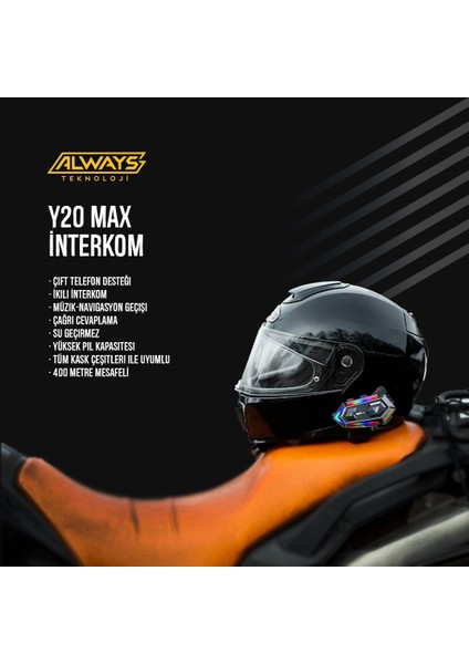 Y20 Max Telsiz Özellikli 5.3 Motosiklet Kask Kulaklık Intercom Işıklı Motorsiklet Interkom
